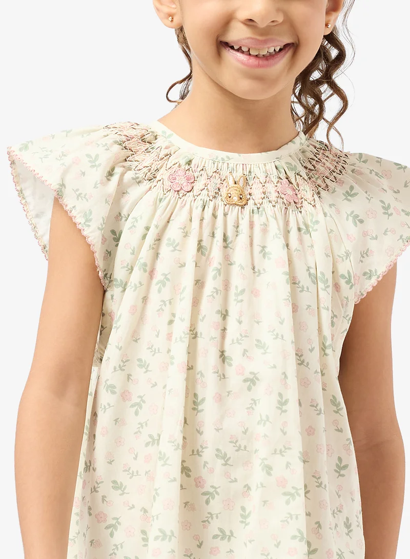 Pinata  Frill Shoulder Embroidered Printed Dress for Women | Best Price UAE